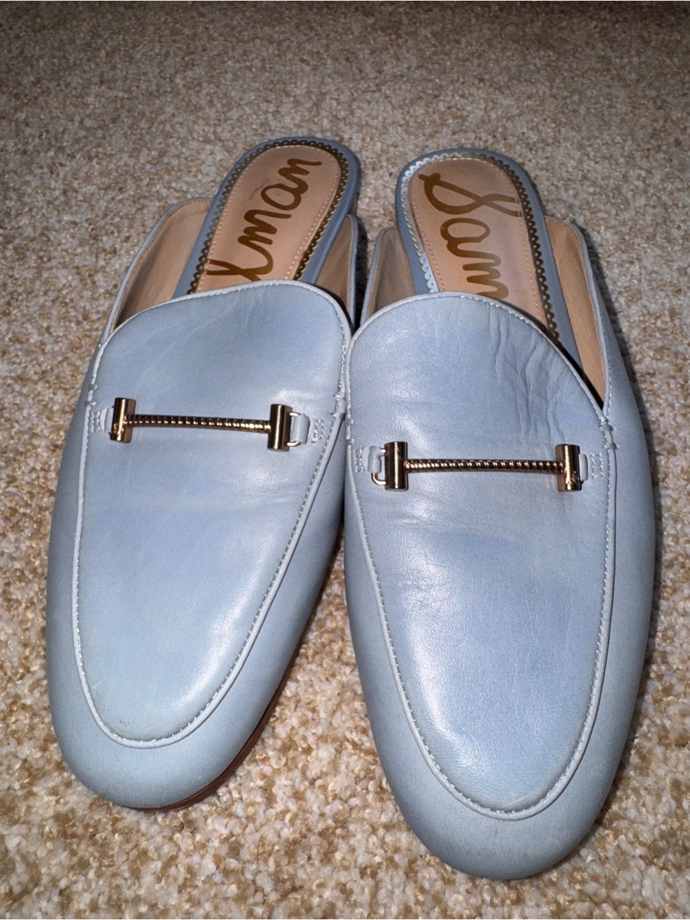 Sam Edelman Light Blue Leather Slip-On Mites with Gold Bit